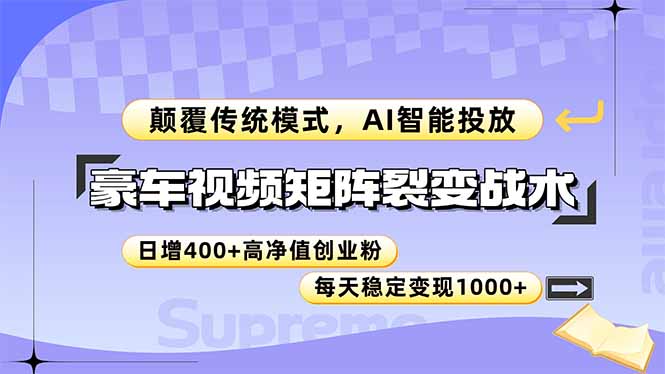 豪车视频矩阵裂变战术，颠覆传统模式，AI智能投放，日增400+高净值创业…-网创人之家