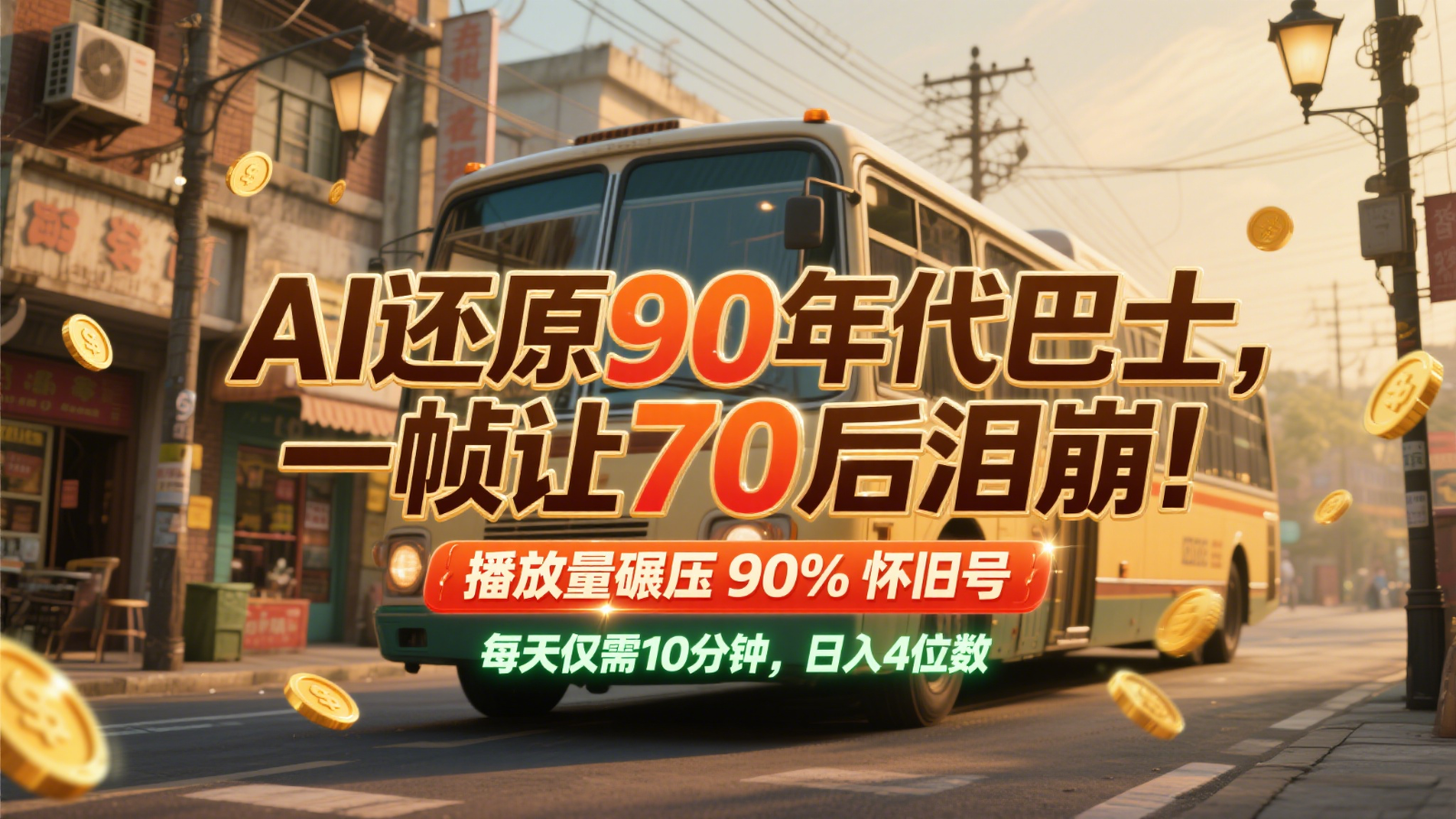AI还原90年代巴士，一帧让70后泪崩！播放量碾压90%怀旧号，每天10分钟，日入4位数-网创人之家